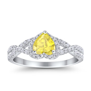 Heart Promise Ring Infinity Shank Simulated Yellow CZ 925 Sterling Silver